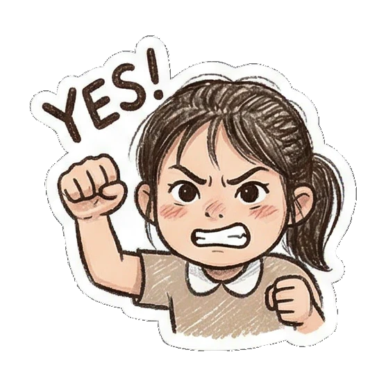 determined girl clenching fist Little Girl Daily Vibes sticker for expressive chats and social replies.