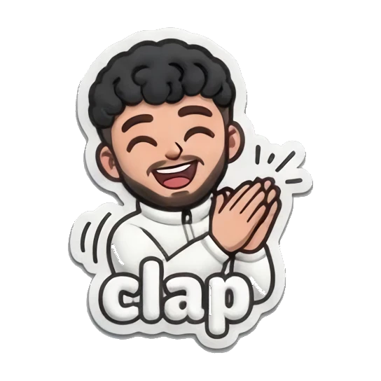 Man clapping hands with 'clap' text Curly Hair Guy Daily Vibes sticker for expressive chats and social replies.
