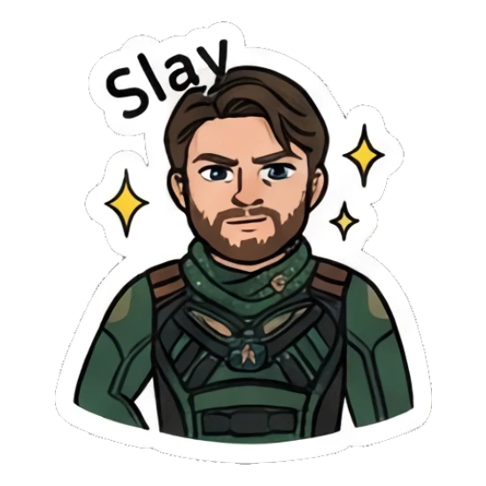 Soldier boy looking cool and confident with a Slay text Soldier Boy Daily Vibes sticker for expressive chats and social replies.