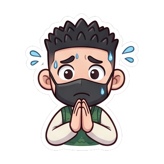 Student sweating nervously with hands together Cheerful Masked Student sticker for expressive chats and social replies.