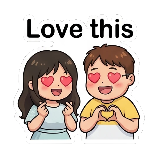 Couple making heart shapes with hands and heart eyes Sweet Couple Daily Life sticker for expressive chats and social replies.