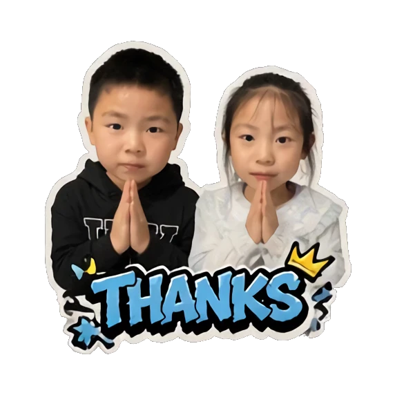 Boy and girl praying with THANKS text Hip-hop Kids Duo sticker for expressive chats and social replies.