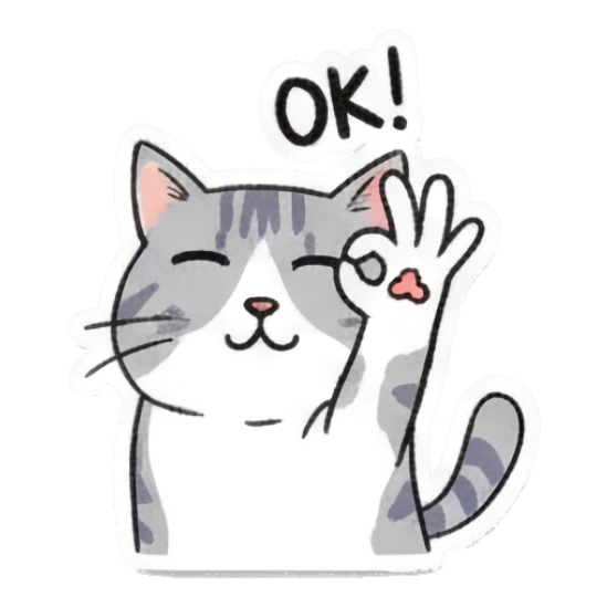 Gray cat making an OK gesture with text OK! Playful Gray Tabby Diary sticker for expressive chats and social replies.