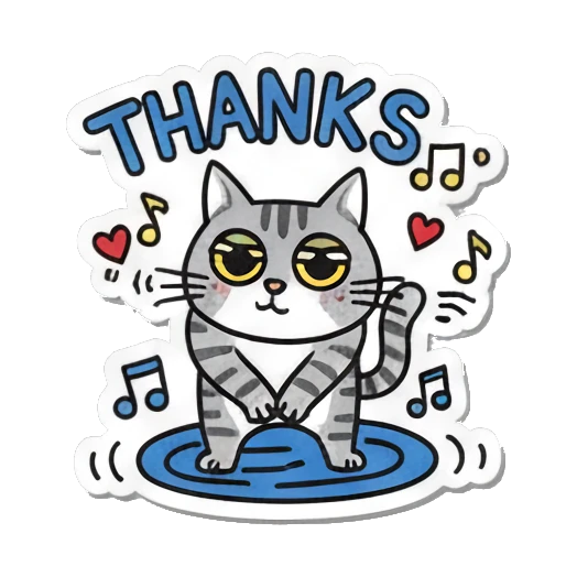 cat saying thanks with musical notes Playful Tabby Cat Daily sticker for expressive chats and social replies.