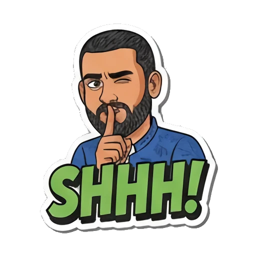 Shhh! 食指放嘴唇，表示安静 Bearded Guy's Cartoon Vibes sticker for expressive chats and social replies.