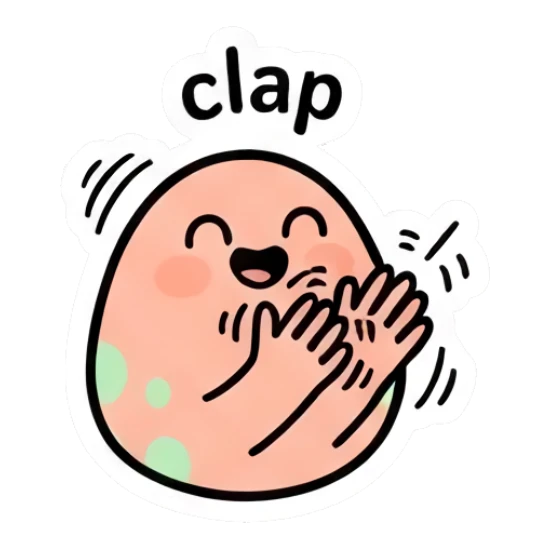 Cheerful egg character clapping hands with text clap Doodle Egg Expressions sticker for expressive chats and social replies.