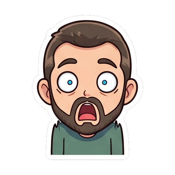 Bearded man shocked with wide eyes Cheerful Bearded Guy sticker for expressive chats and social replies.