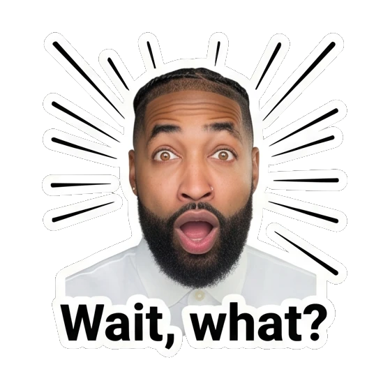 Bearded man looking shocked with radiating lines background Daily Vibes with Marcus sticker for expressive chats and social replies.