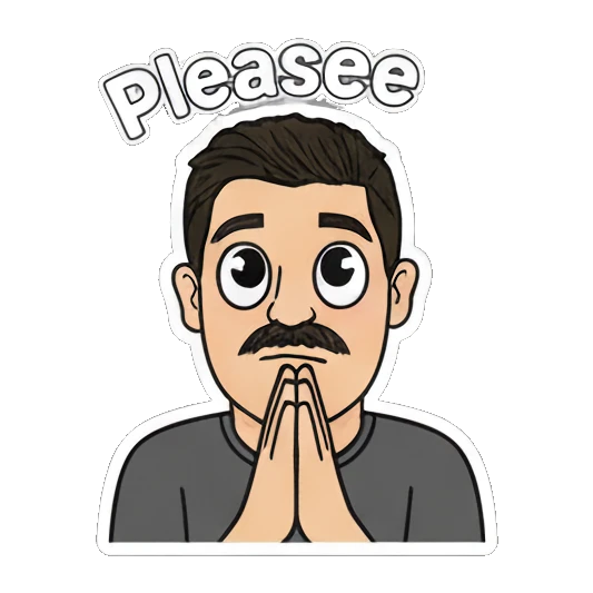 Mustache man praying with Please text Mustache Man Daily Vibes sticker for expressive chats and social replies.