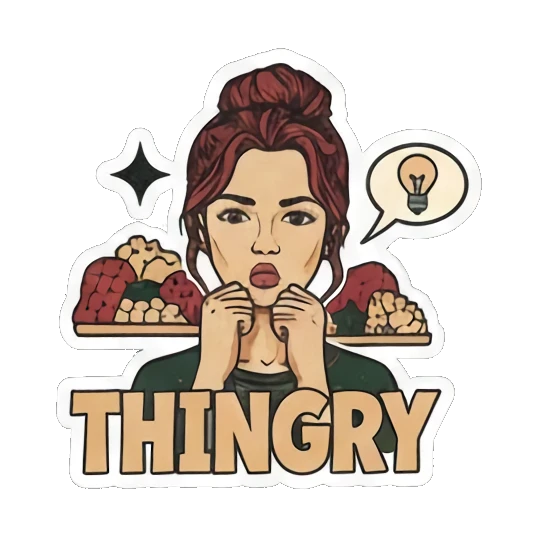 Confused 'THINGRY' with lightbulb Expressive Gal's Daily Moods sticker for expressive chats and social replies.