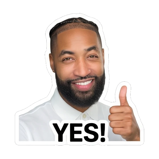 Bearded man giving a thumbs up for YES Daily Vibes with Marcus sticker for expressive chats and social replies.