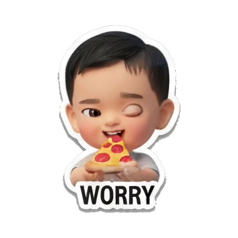 Worried baby eating pizza 'WORRY' Baby's Daily Moods sticker for expressive chats and social replies.