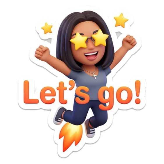 Girl jumping with excitement and rocket boost with text Let's go Modern Girl Daily Vibes sticker for expressive chats and social replies.