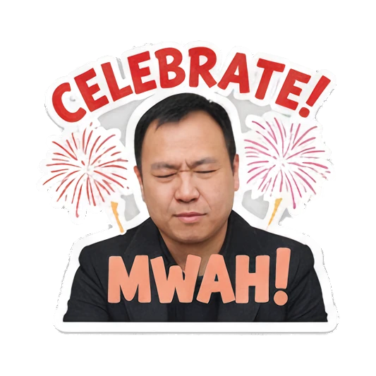 Professional man looking serious with CELEBRATE text and fireworks Professional Office Man Daily sticker for expressive chats and social replies.