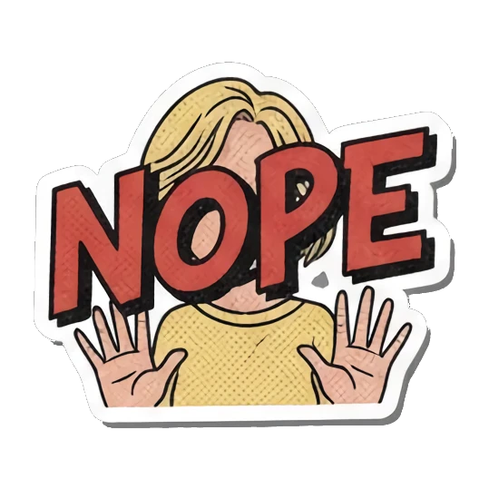 Stop gesture "NOPE" Retro Slang Girl sticker for expressive chats and social replies.