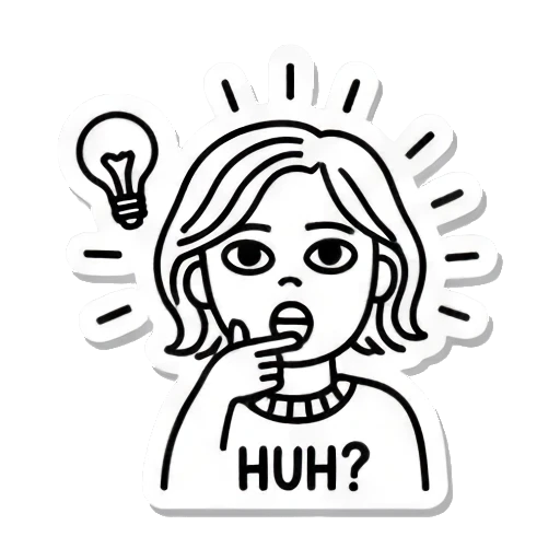 思考女孩，文字HUH Line Art Emotion Stickers sticker for expressive chats and social replies.