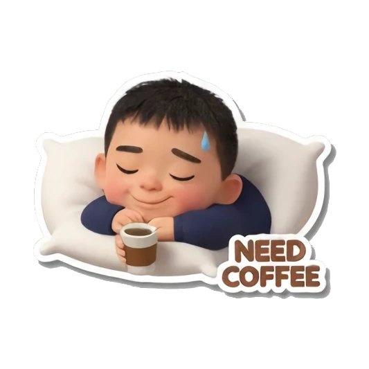 困倦喝咖啡 Little Boy's Moods sticker for expressive chats and social replies.