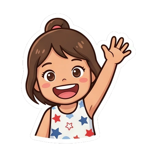 Cute girl waving hand to say hi Cheerful Star Girl Adventures sticker for expressive chats and social replies.