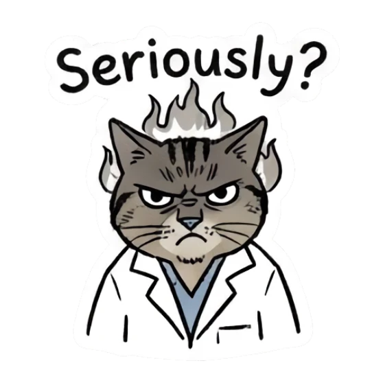 Angry cat with fire above head Doctor Tabby Cat Daily sticker for expressive chats and social replies.