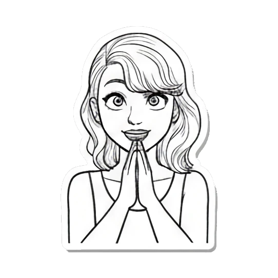 Girl with hands together in a pleading gesture Expressive Line Art Girl sticker for expressive chats and social replies.