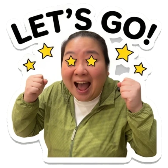 Woman cheering with star eyes Daily Life of a Friendly Woman sticker for expressive chats and social replies.