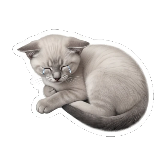 Sad white cat curled up crying with text Side eye Little White Cat Daily sticker for expressive chats and social replies.