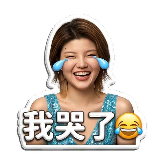 Happy young woman crying tears of joy Sparkly Girl Daily Moods sticker for expressive chats and social replies.