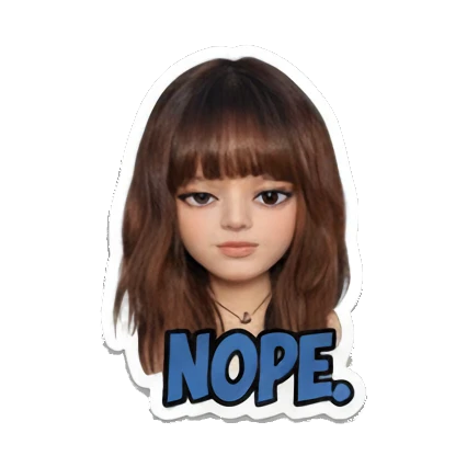 Girl with a neutral, unimpressed face, text 'NOPE' Modern Girl Daily Vibes sticker for expressive chats and social replies.