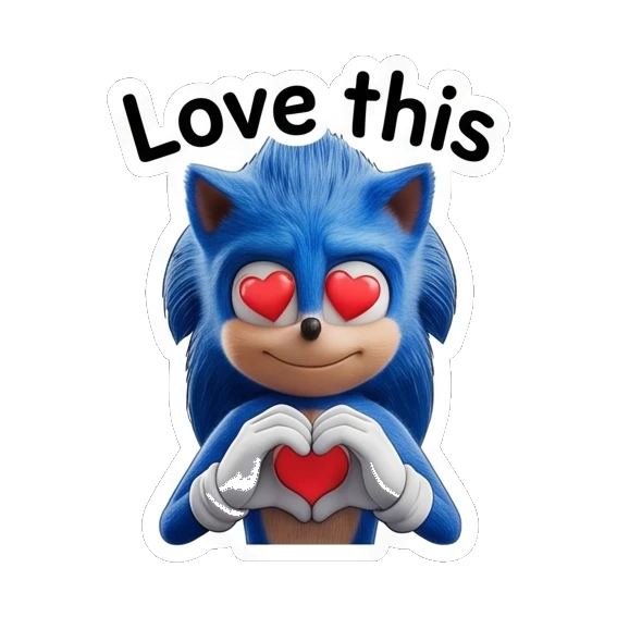 Sonic making a heart shape with Love this text Sonic Expressive Vibes sticker for expressive chats and social replies.
