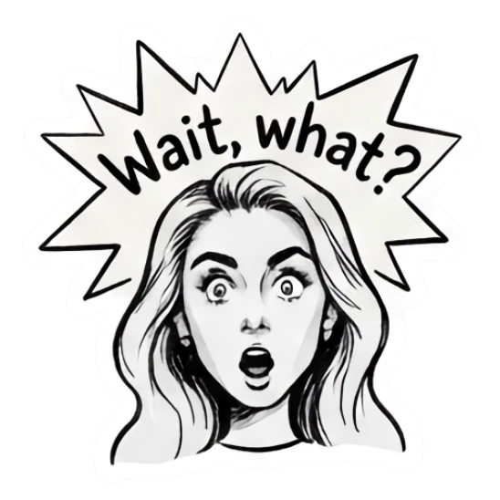 Girl looking shocked with Wait what text Doodle Girl Expressions sticker for expressive chats and social replies.