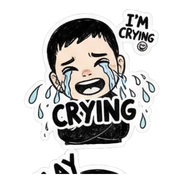 Crying boy with 'I'M CRYING' text. Cool Boy Doodle Diary sticker for expressive chats and social replies.