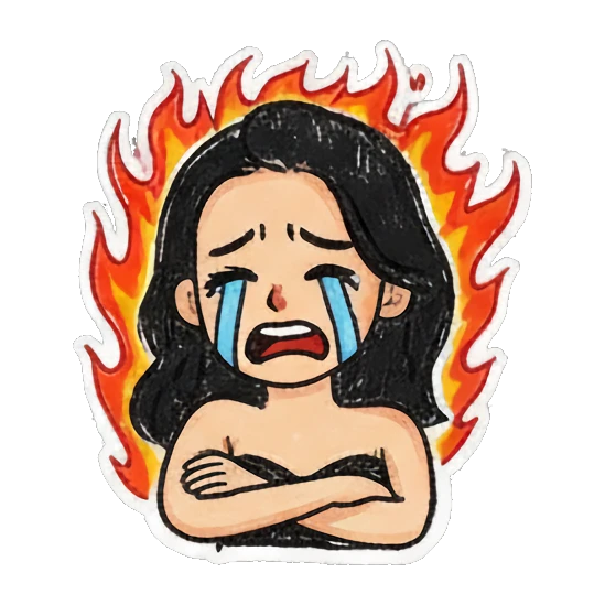 Girl crying intensely with fire background effects Charming Girl Daily Doodles sticker for expressive chats and social replies.