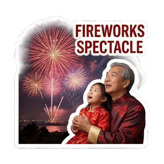 Watching fireworks Grandpa and Granddaughter CNY Moments sticker for expressive chats and social replies.