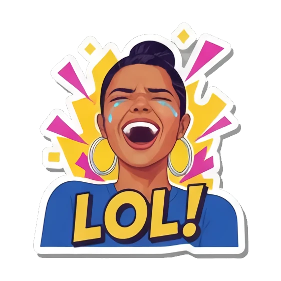 女孩大笑LOL Vibrant Pop Diva Expressions sticker for expressive chats and social replies.