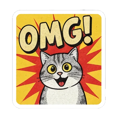 Surprised cat, "OMG!" Retro Cat Reactions sticker for expressive chats and social replies.