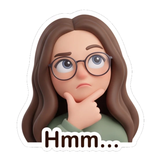 Thoughtful girl with glasses resting chin on hand. Cute Glasses Girl Daily sticker for expressive chats and social replies.