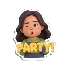 Girl winking playfully with PARTY text Cheerful Girl Daily Life sticker for expressive chats and social replies.