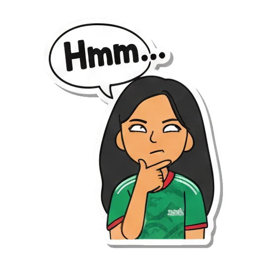 Girl thinking with text Hmm Soccer Fan Girl Daily Life sticker for expressive chats and social replies.
