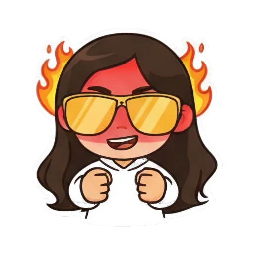 Angry girl with fire background and yellow sunglasses Cool Girl Daily Vibes sticker for expressive chats and social replies.