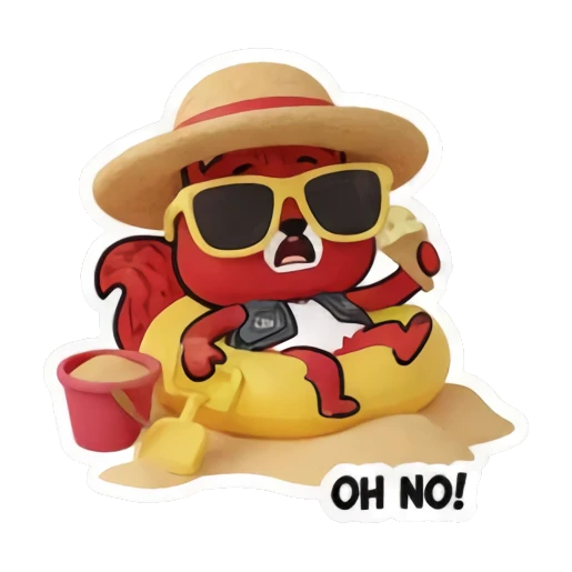 squirrel relaxing on pool float Summer Red Squirrel Adventures sticker for expressive chats and social replies.