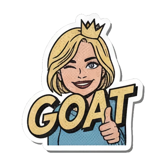 Winking "GOAT" Retro Slang Girl sticker for expressive chats and social replies.