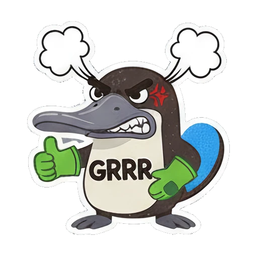 Angry platypus with steam from head and GRRR text Playful Platypus Pals sticker for expressive chats and social replies.