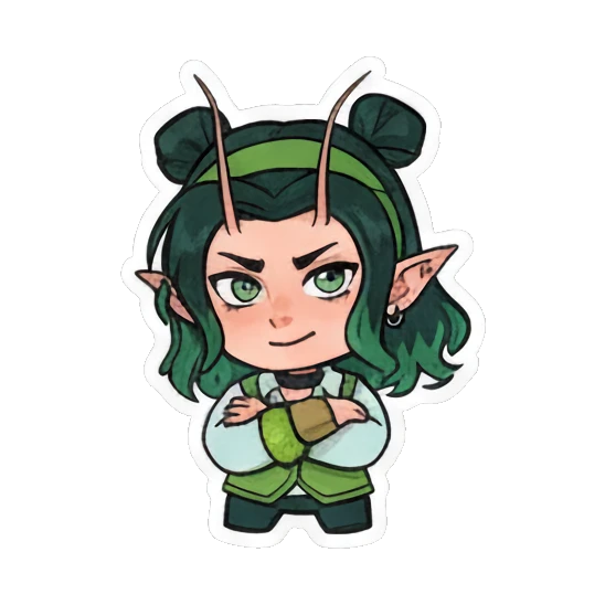 Girl with arms crossed looking confident and smug Green Mantis Girl Adventures sticker for expressive chats and social replies.