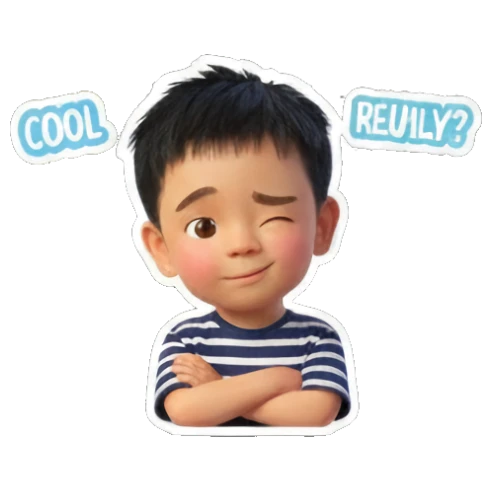 眨眼男孩疑惑"REALLY?". Little Boy's Expressive World sticker for expressive chats and social replies.