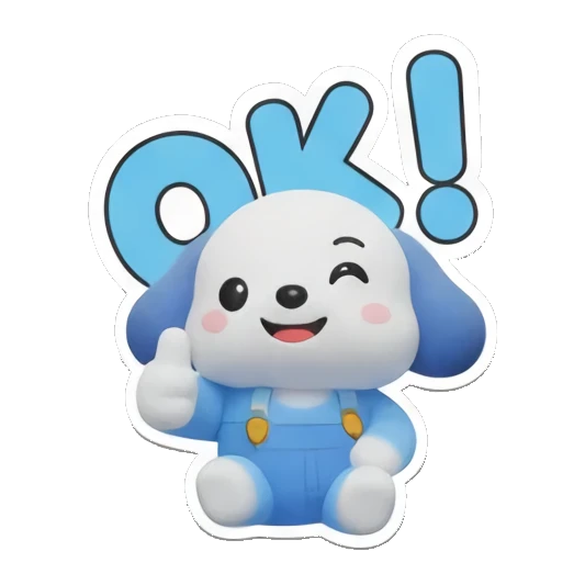 蓝色小狗比大拇指，文字OK，开心表情 Blue Puppy Daily Adventures sticker for expressive chats and social replies.