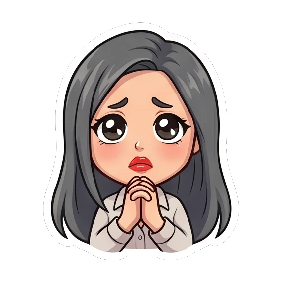 Office lady looking worried with hands clasped together Office Lady Daily Life sticker for expressive chats and social replies.