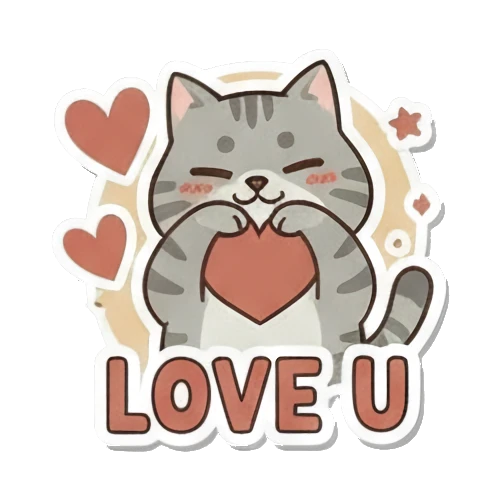 比心表达爱意 Playful Grey Tabby sticker for expressive chats and social replies.