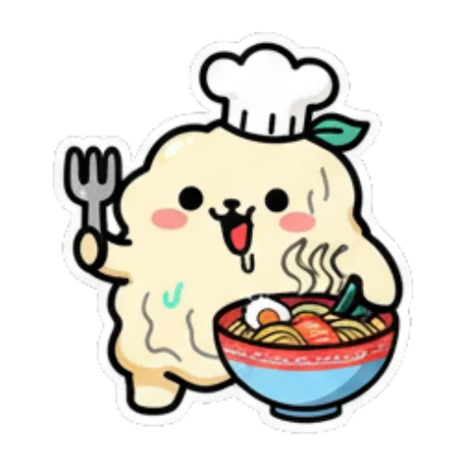 Chef eating a bowl of ramen. Cute Chef Dumpling sticker for expressive chats and social replies.