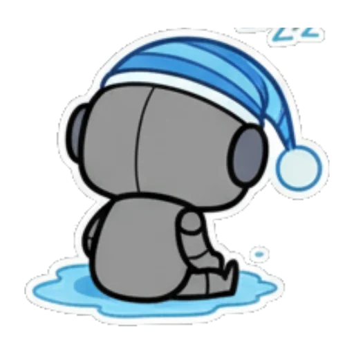 机器人戴睡帽，蜷缩睡觉。 Cute Robot Expressions sticker for expressive chats and social replies.