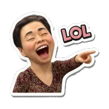 Middle-aged woman laughing and pointing with LOL text Cheerful Middle-Aged Woman Expressions sticker for expressive chats and social replies.